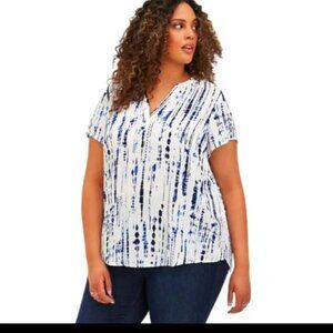 Torrid Blue White Abstract Print Flutter Sleeve Blouse Size 00